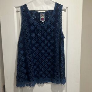 Johnny Was Navy Blue Lace Sleeveless Top
